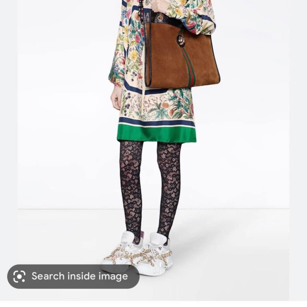 Gucci Suede Brown Tote with Green Stripe